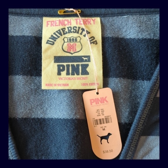π Victoriaβs Secret PINK 2007 Striped Terry Hoodie Dress NWT Navy Blue Medium π - Picture 4 of 5